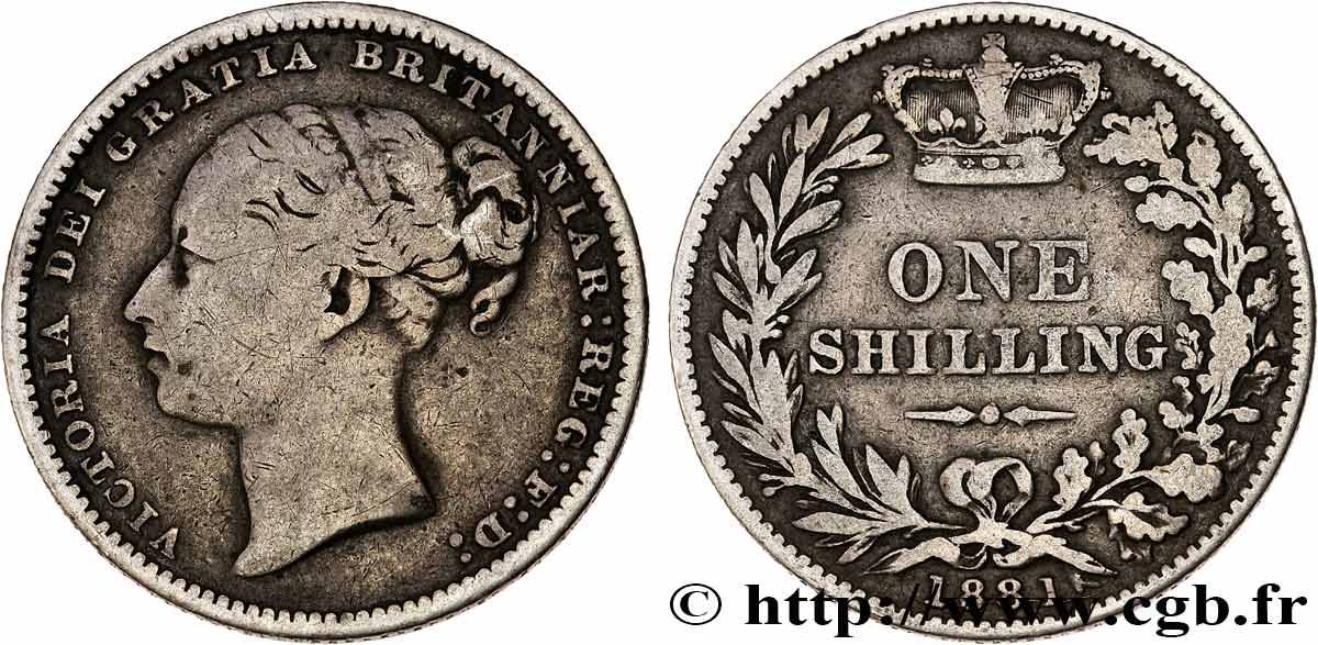UNITED KINGDOM 1 Shilling Victoria 1881  VF 