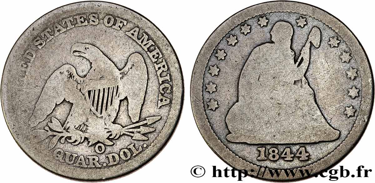 ESTADOS UNIDOS DE AMÉRICA 1/4 Dollar Liberté assise 1844 Nouvelle-Orléans - O BC 