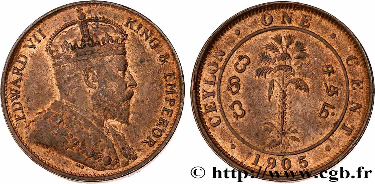 CEYLON 1 Cent Édouard VII 1905  AU 