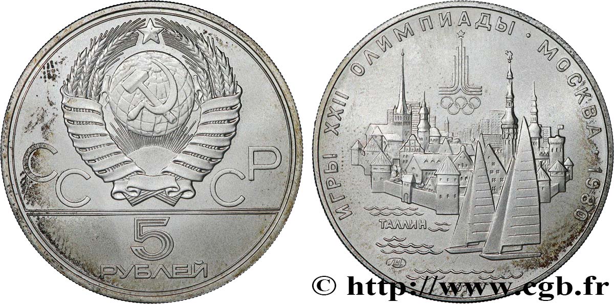 RUSSLAND - UdSSR 5 Roubles J.O. de Moscou 1980, vue de Tallin 1977 Léningrad fST 