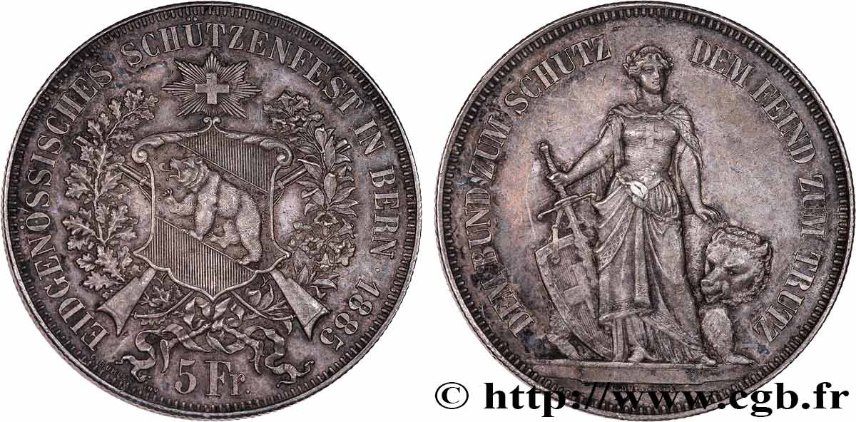 SCHWEIZ 5 Francs concours de Tir de Berne 1885  VZ 