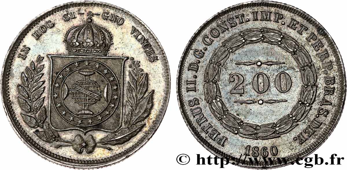 BRÉSIL - EMPIRE DU BRÉSIL - PIERRE II 200 Reis  1860  SPL 