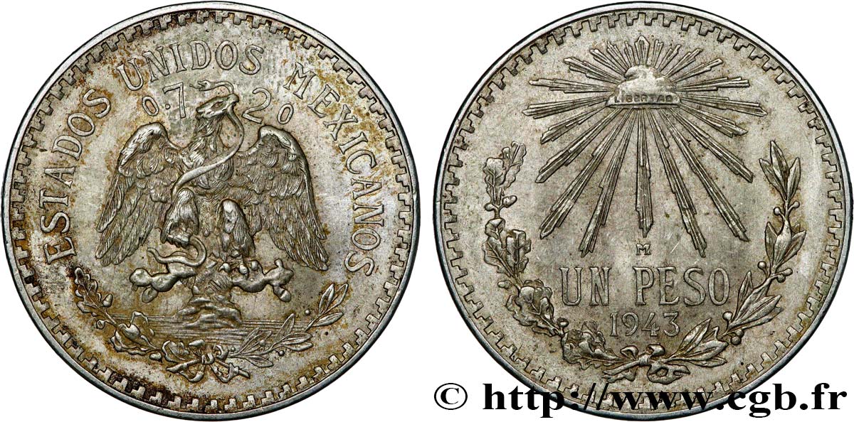 MEXICO 1 Peso 1943 Mexico AU 