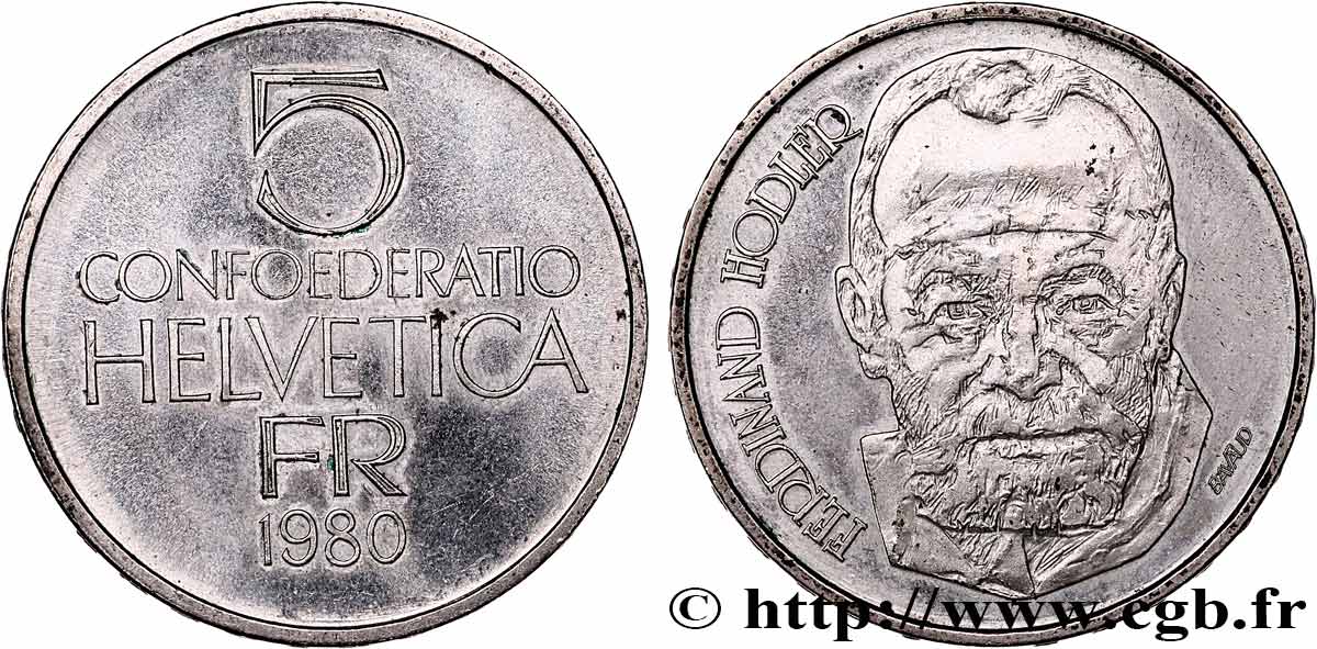 SUISSE 5 Francs peintre Ferdinand Hodler 1980 Berne - B SUP 
