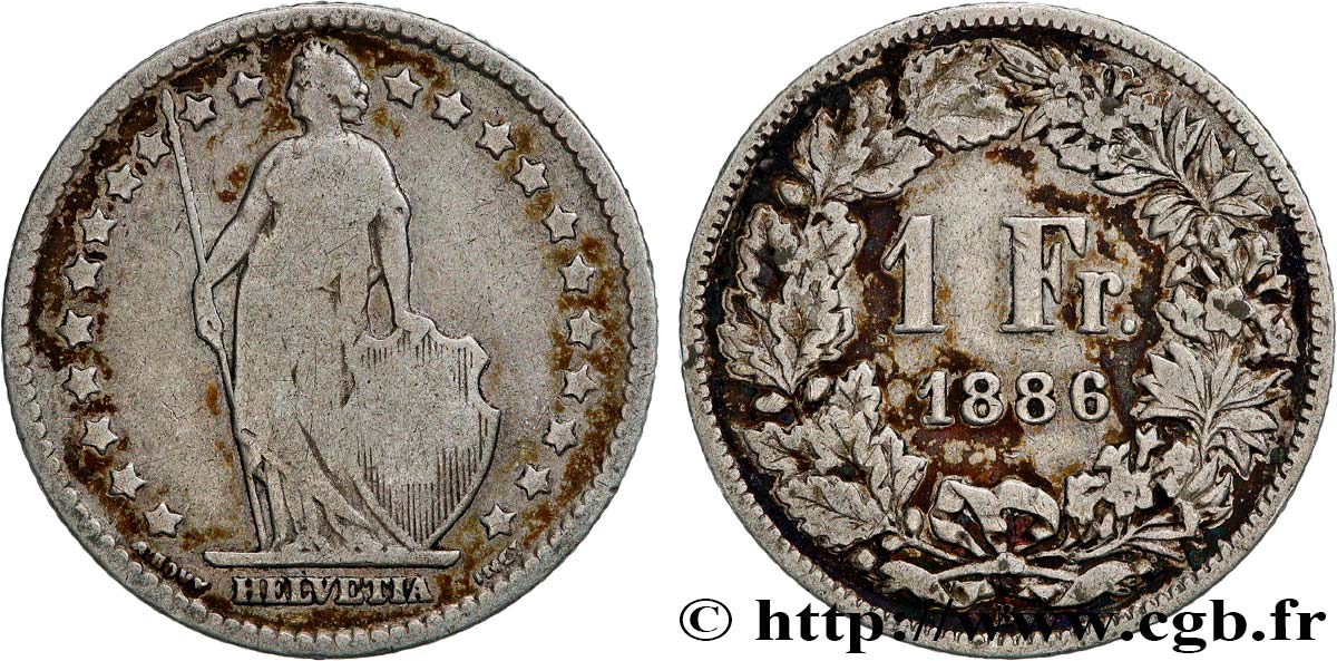 SUISSE 1 Franc Helvetia 1886 Berne B+ 