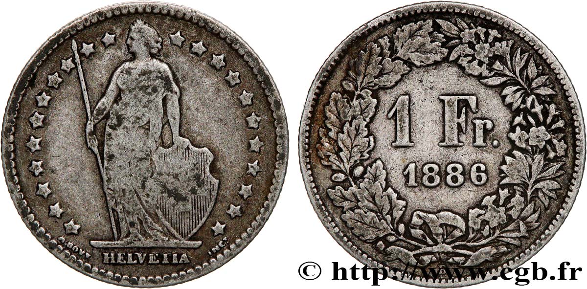 SUISSE 1 Franc Helvetia 1886 Berne B+ 