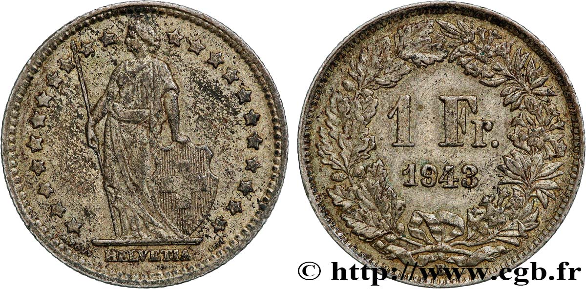 SUISSE 1 Franc Helvetia 1943 Berne - B TTB 
