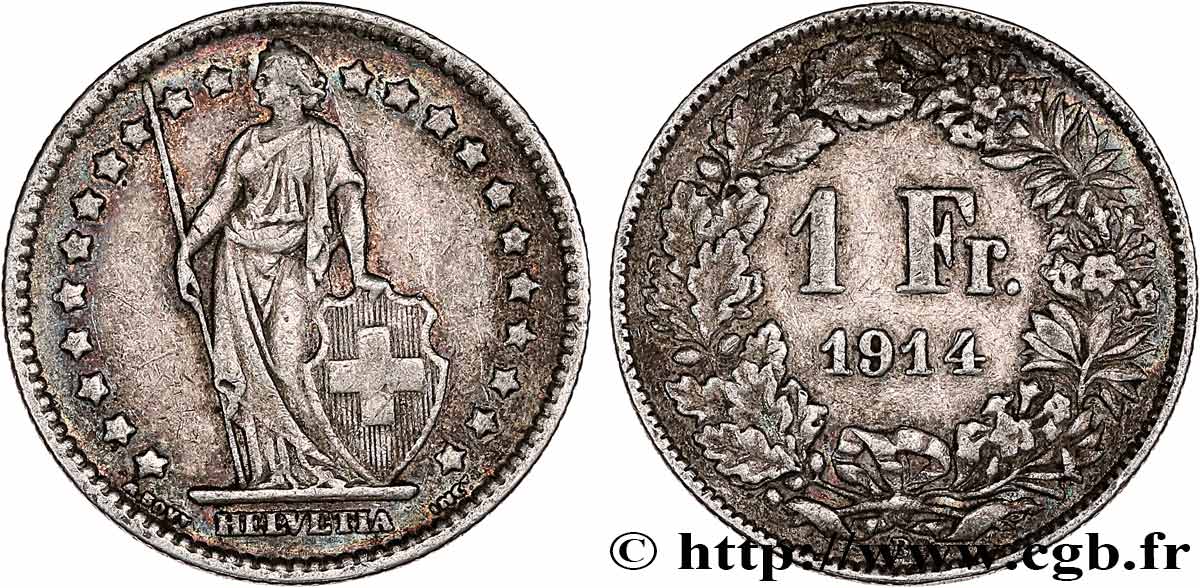 SUISSE 1 Franc Helvetia 1914 Berne TTB 
