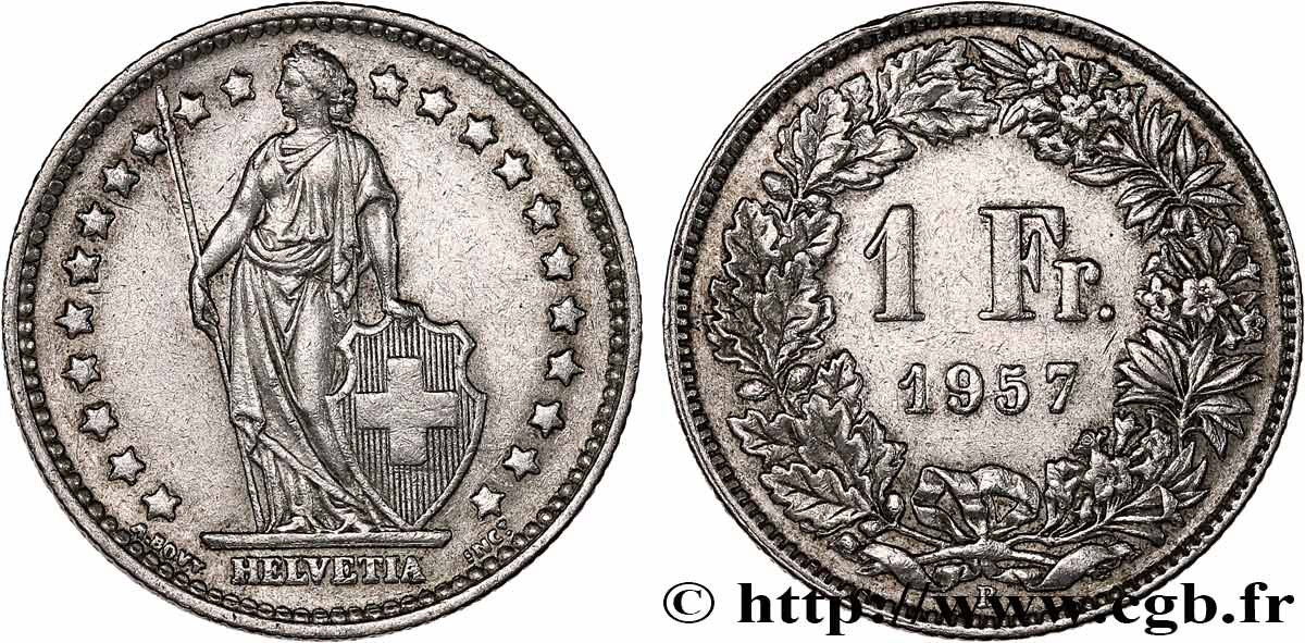 SUISSE 1 Franc Helvetia 1957 Berne TTB+ 