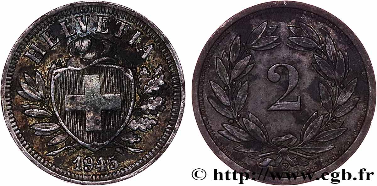 SUISSE 2 Centimes Croix Suisse 1945 Berne - B TTB+ 