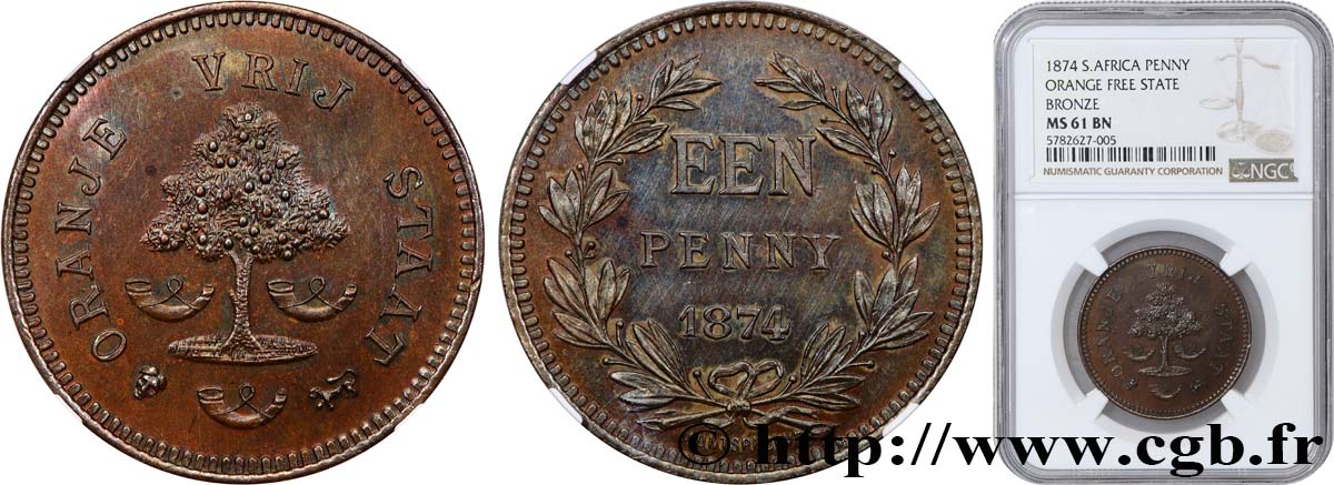 SUDAFRICA Essai de 1 Penny 1874 Bruxelles SPL61 NGC