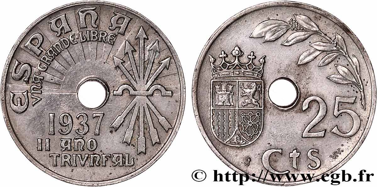ESPAGNE 25 Centimos monnayage nationaliste 1937 Vienne SUP 