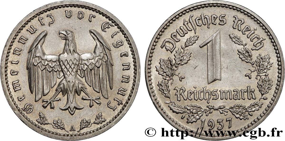 GERMANY 1 Reichsmark aigle 1937 Berlin MS 