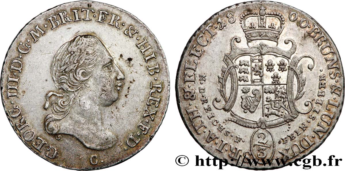 GERMANY - KINGDOM OF HANOVER - GEORGE III OF THE UNITED KINGDOM 2/3 Thaler  1800 Hanovre AU 