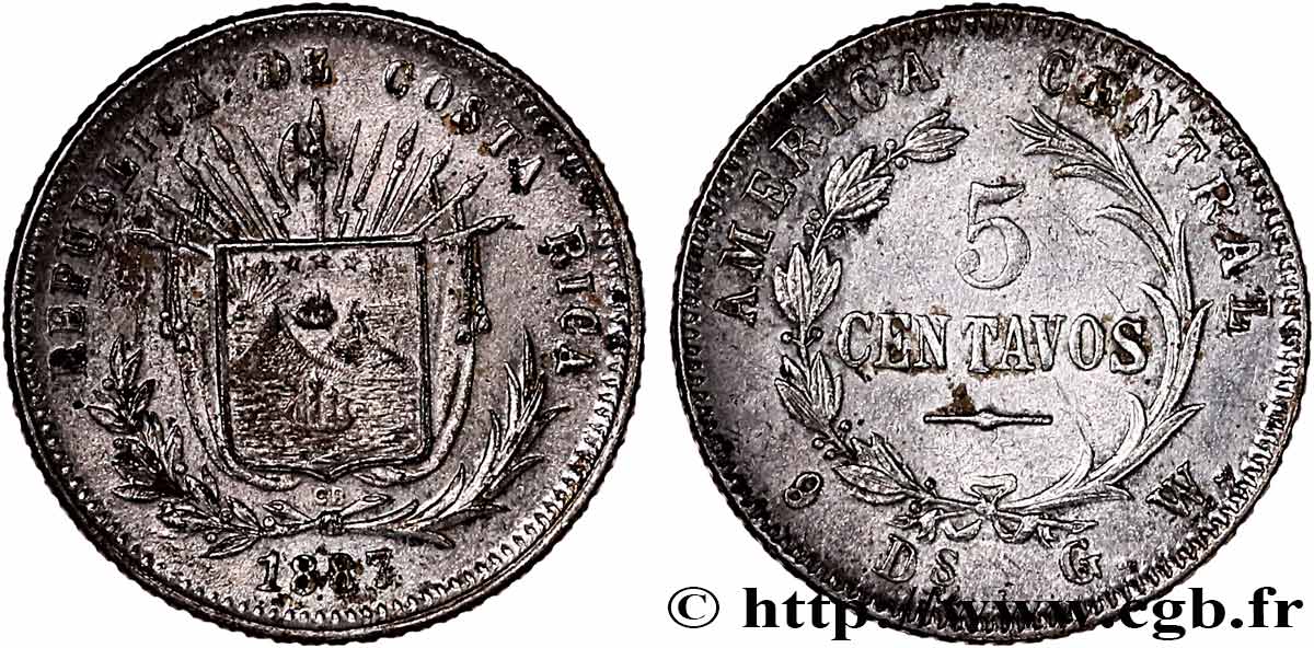 COSTA RICA 5 Centavos emblème 1887  SUP 