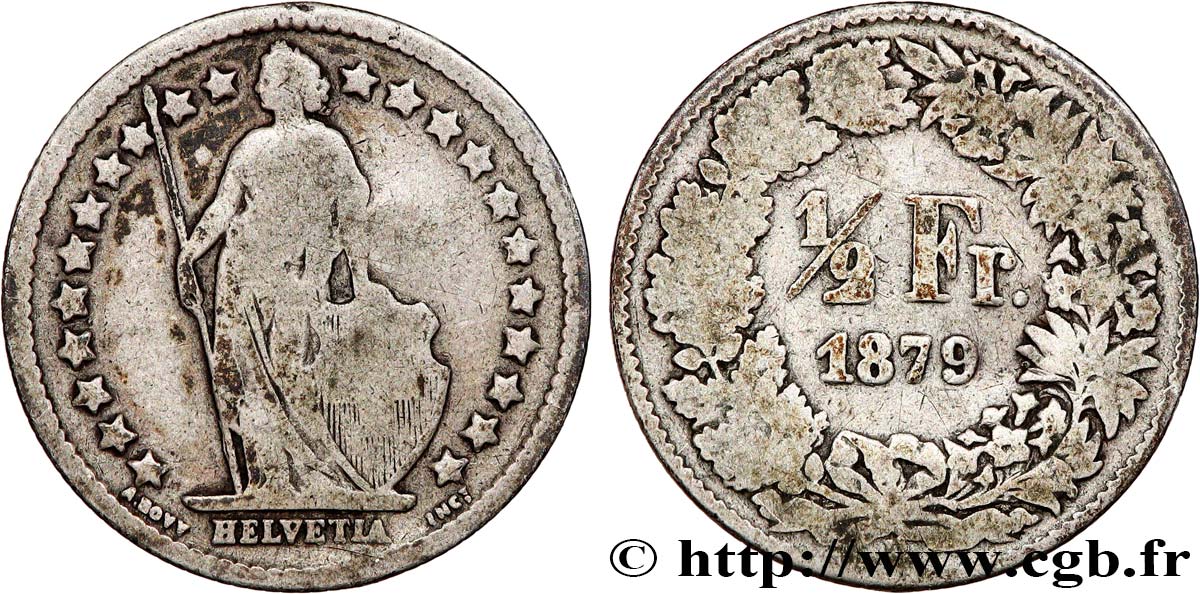 SWITZERLAND 1/2 Franc Helvetia 1879 Berne - B VF 