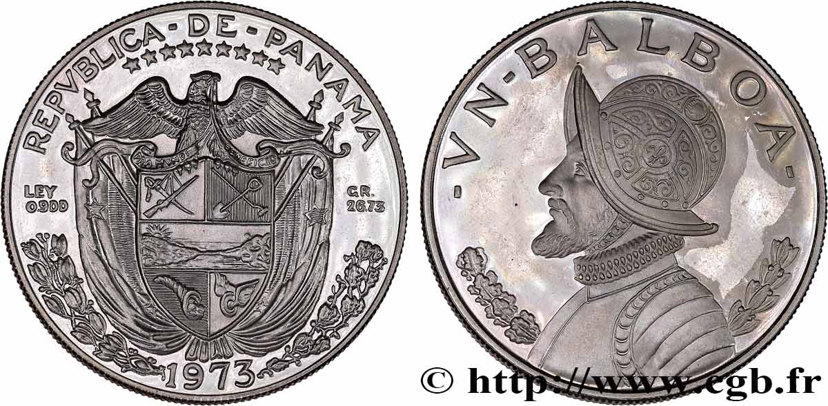 PANAMA 1 Balboa Proof Vasco Nunez de Balboa 1973 Franklin Mint SPL 