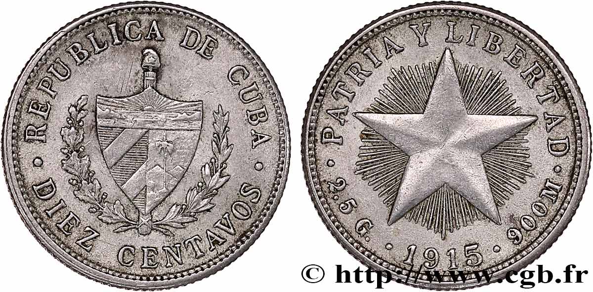 CUBA 10 Centavos emblème 1915  TTB 