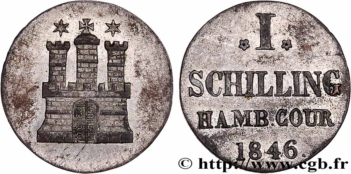 GERMANY - FREE CITY OF HAMBURG 1 Schilling 1846  AU 