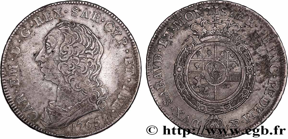 ITALY - KINGDOM OF SARDINIA - CHARLES EMMANUEL III Scudo 1765 Turin VF/XF 