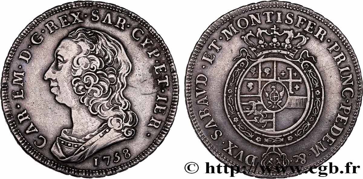 ITALY - KINGDOM OF SARDINIA - CHARLES EMMANUEL III Scudo 1758 Turin AU 