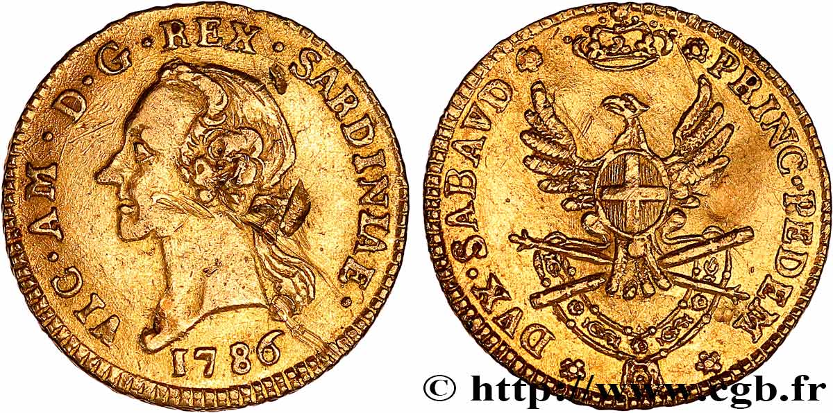 ITALIE - ROYAUME DE SARDAIGNE - VICTOR-AMEDEE III 1/2 Doppia  1786 Turin TTB 