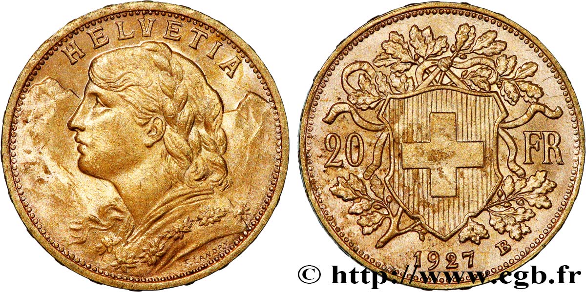 OR, PALLADIUM ET PLATINE INVESTISSEMENT 20 Francs or  Vreneli  1927 Berne SUP 