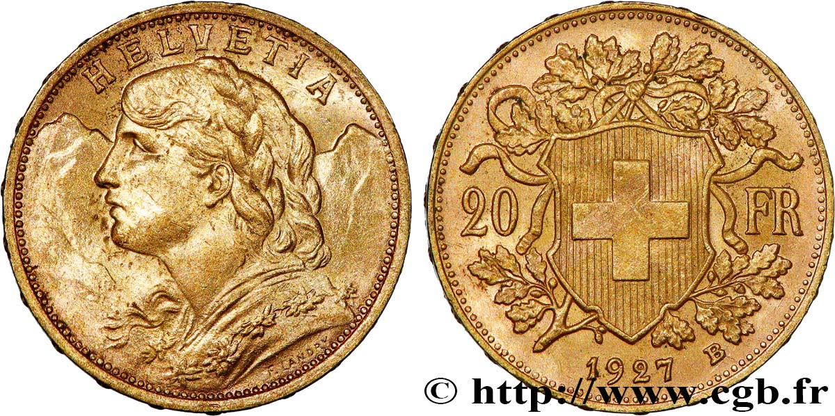 INVESTMENT GOLD 20 Francs or  Vreneli  1927 Berne EBC 