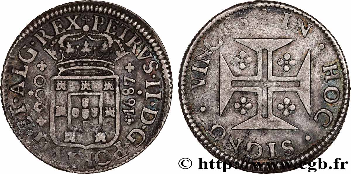 PORTUGAL - ROYAUME DE PORTUGAL - PIERRE II 12 Vintens (200 Reis) 1687 Lisbonne TTB+ 