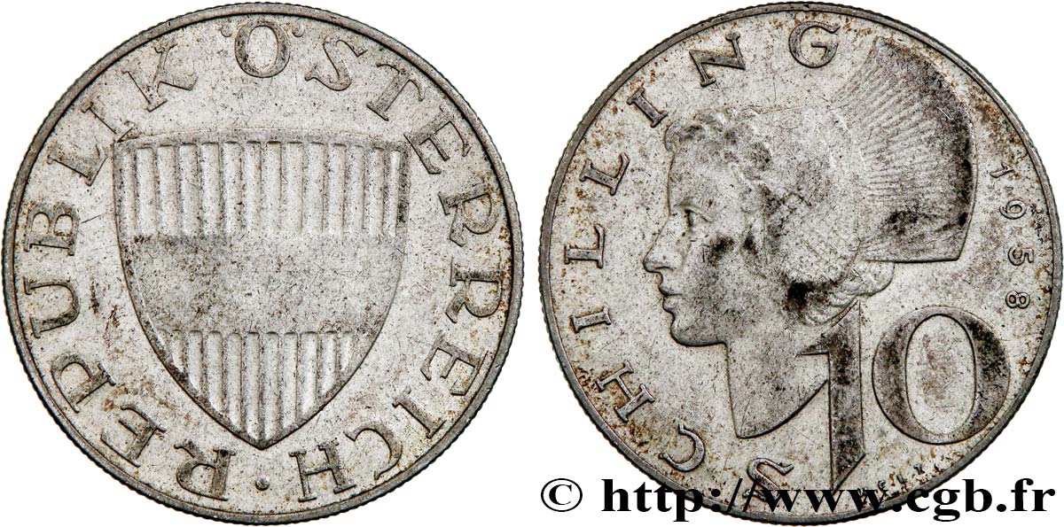 AUSTRIA 10 Schilling 1958  XF 