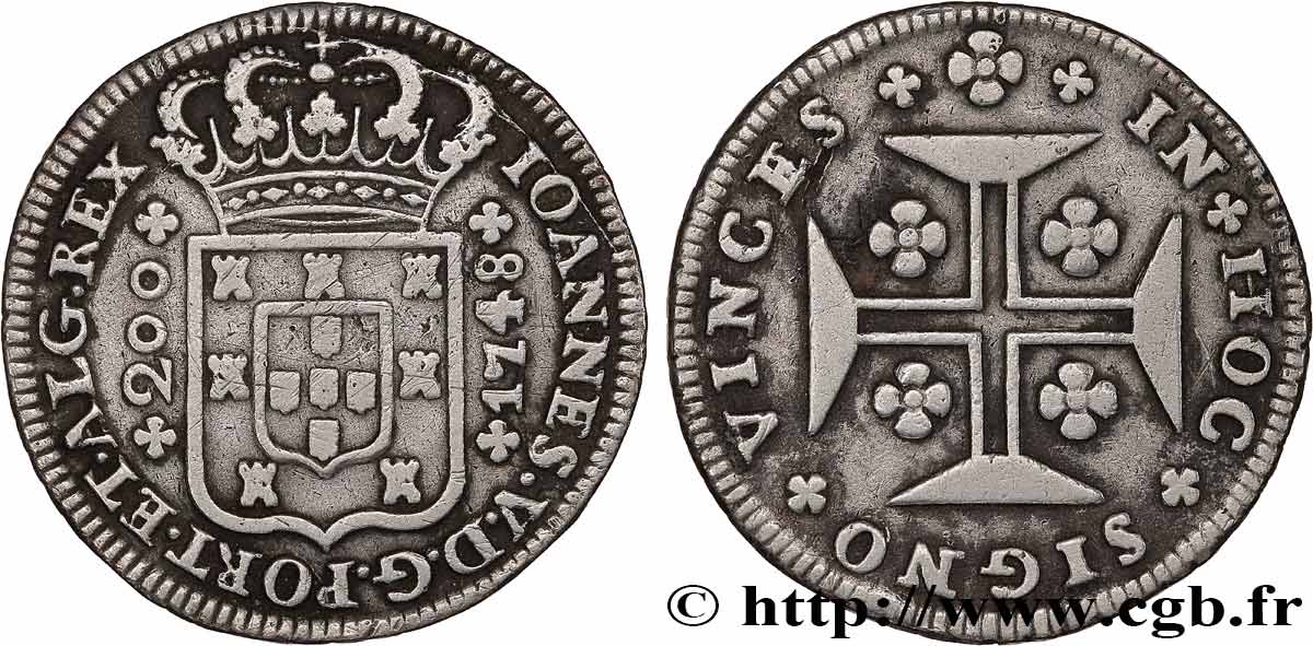 PORTUGAL (ROYAUME DE) ET BRÉSIL - JEAN V 12 Vintens (200 Reis) 1748 Lisbonne TTB 