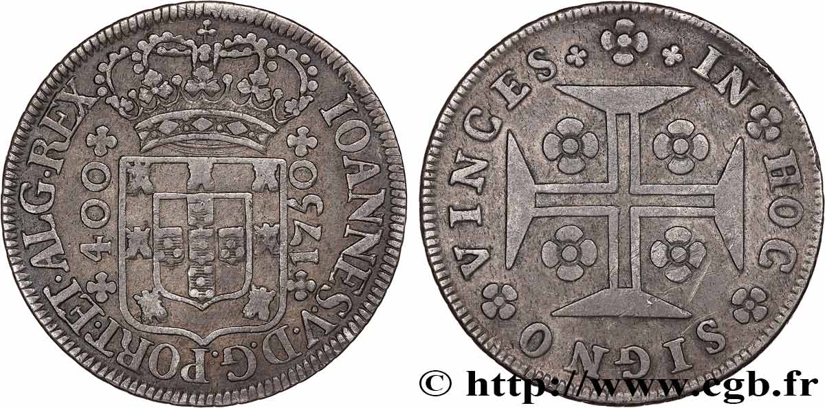 PORTUGAL (ROYAUME DE) ET BRÉSIL - JEAN V Cruzado Novo (480 Reis) 1750 Lisbonne XF 
