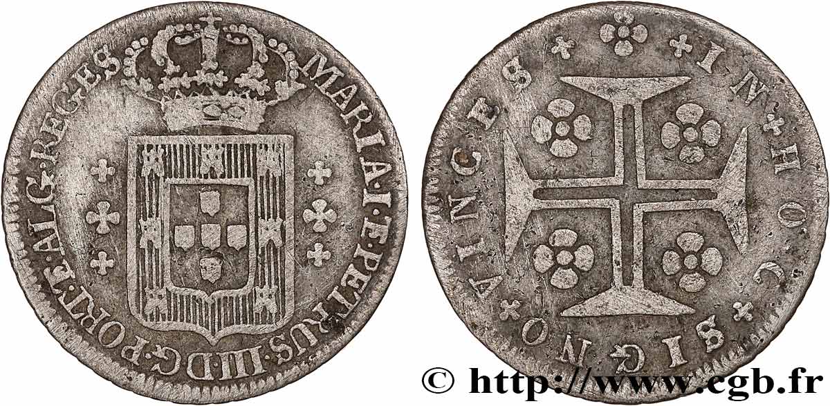 PORTUGAL - KINGDOM OF PORTUGAL - MARIA I AND PETER III 6 Vintens (120 Reis) n.d. Lisbonne XF 