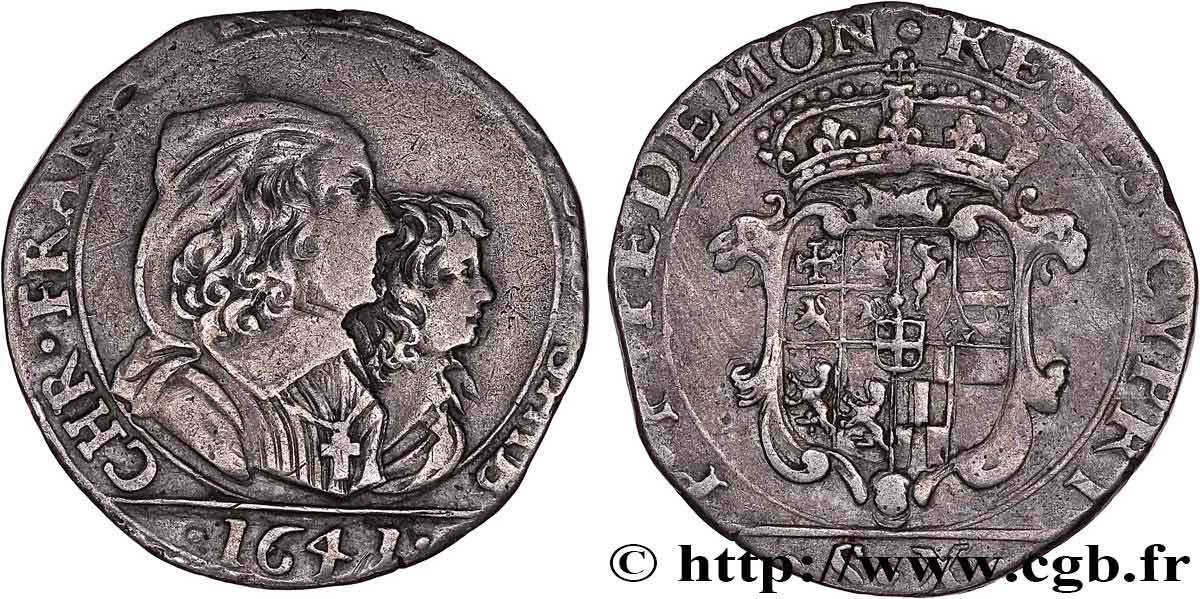 SAVOIE - DUCHÉ DE SAVOIE - MARIE-CHRISTINE DE BOURBON ET CHARLES-EMMANUEL II 1/2 Lire, 5e type 1641 Turin TTB 