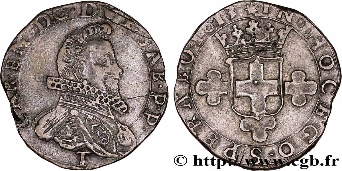SAVOYEN - HERZOGTUM SAVOYEN - KARL EMANUEL I. 2 florins (2 fiorini - I Tipo) 1613 Turin fSS/SS 