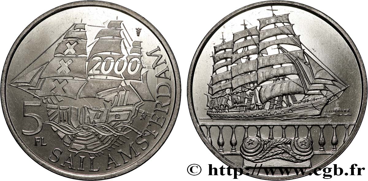 PAESI BASSI 5 Florins (Gulden) Proof Sail Amsterdam 2000 1995 Utrecht MS 