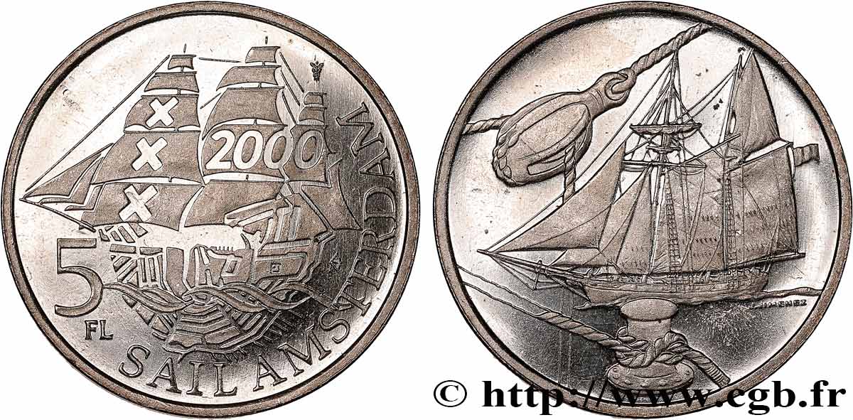 PAESI BASSI 5 Florins (Gulden) Proof Sail Amsterdam 2000 1995 Utrecht MS 