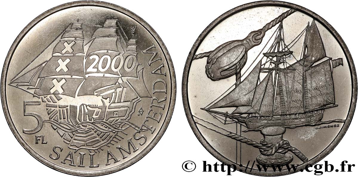 PAíSES BAJOS 5 Florins (Gulden) Proof Sail Amsterdam 2000 1995 Utrecht SC 