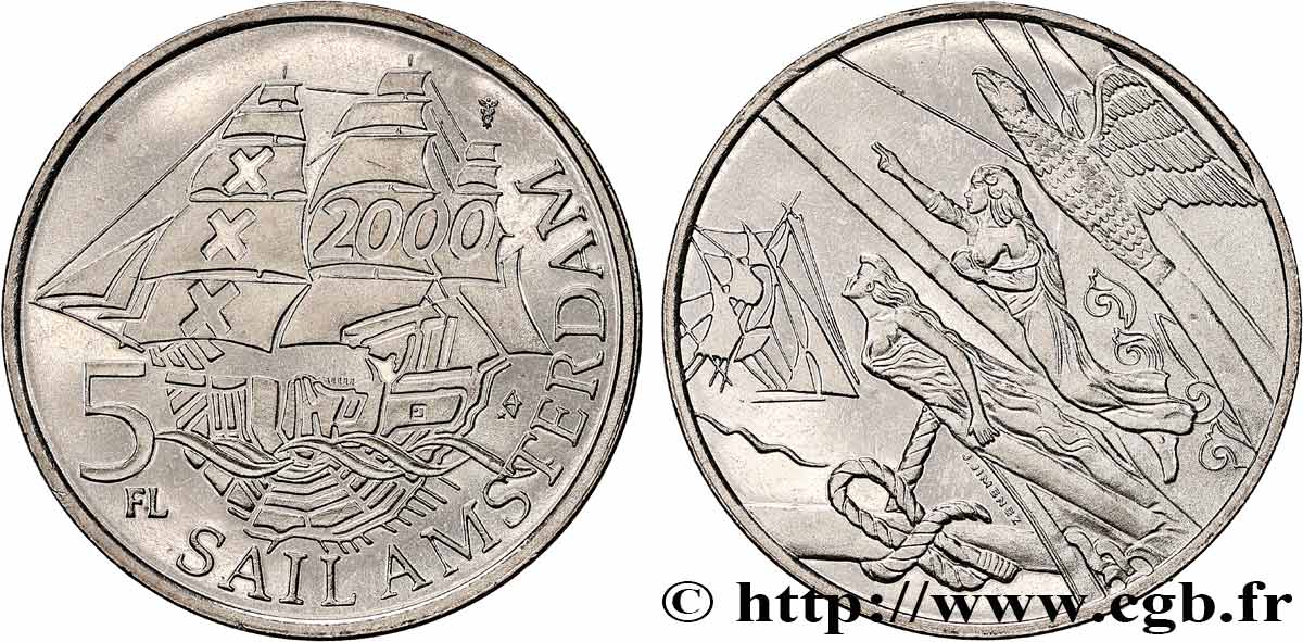 PAYS-BAS 5 Florins (Gulden) Proof Sail Amsterdam 2000 1995 Utrecht SPL 