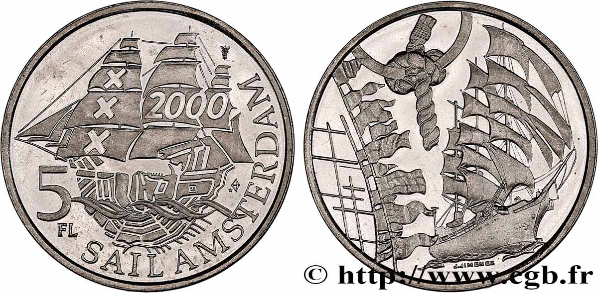 PAESI BASSI 5 Florins (Gulden) Proof Sail Amsterdam 2000 1995 Utrecht MS 