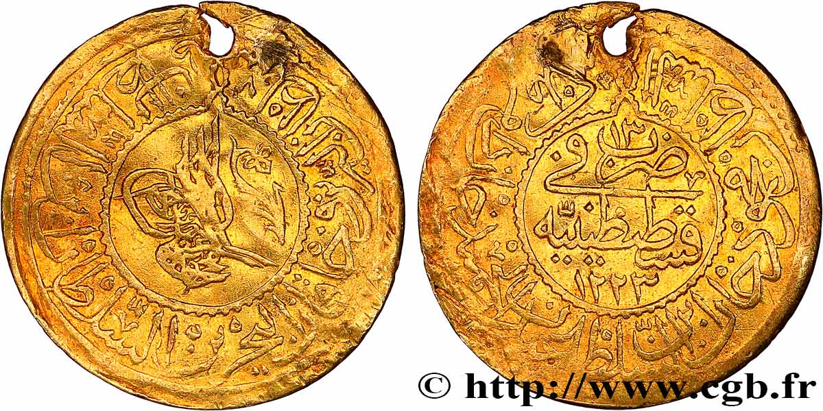 TURQUIE Rumi altin Mahmud II AH 1223 an 13 (1820) Constantinople TTB 