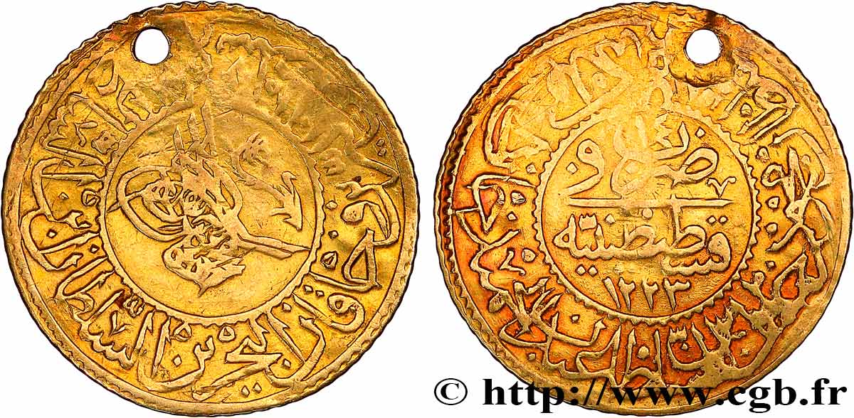 TURQUíA Rumi altin Mahmud II AH 1223 an 14 1821 Constantinople MBC 