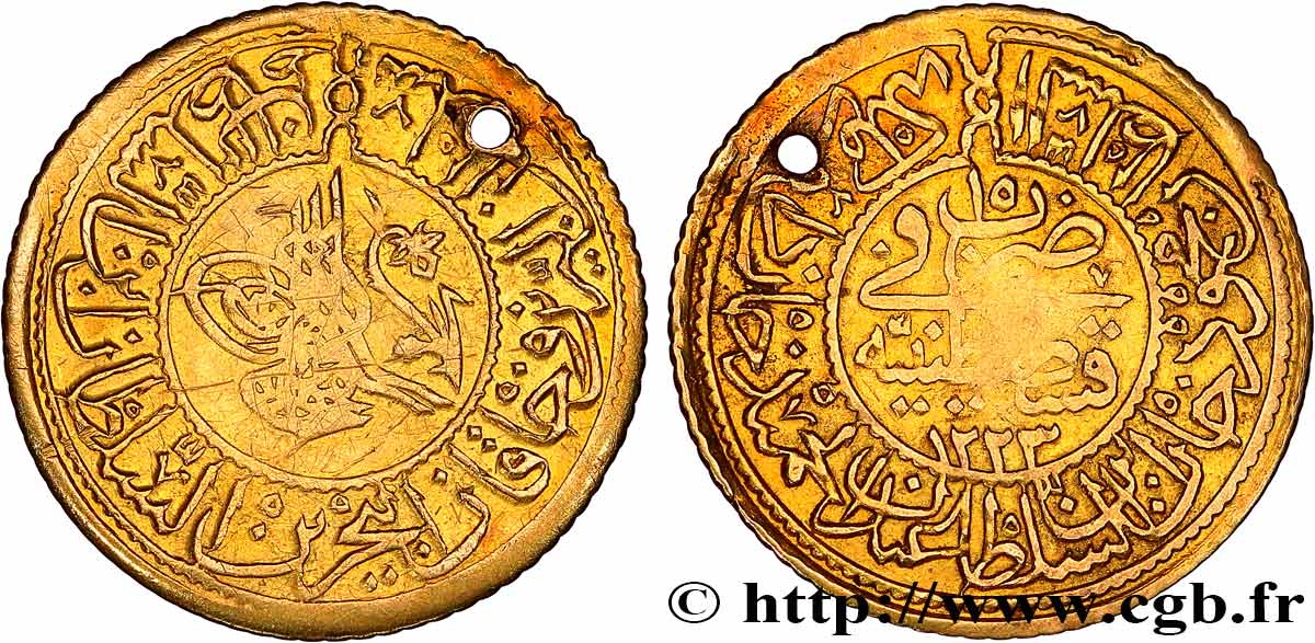 TURKEY Rumi altin Mahmud II AH 1223 an 15 (1822) Constantinople XF 