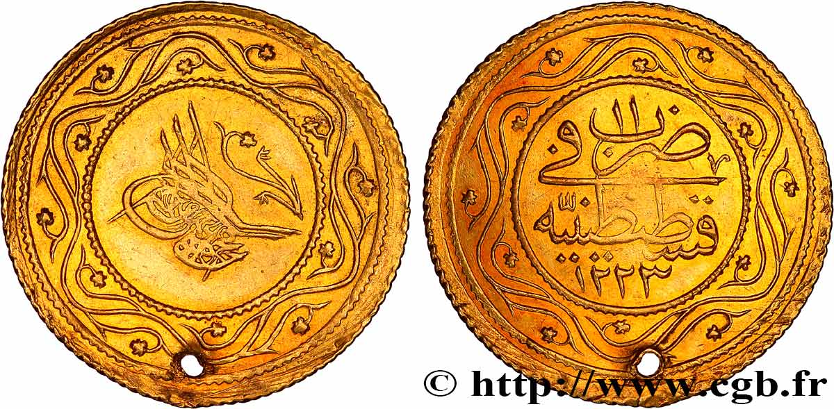 TURQUIE 2 Rumi altin Mahmud II AH 1223 an 11 1818 Constantinople TTB+ 