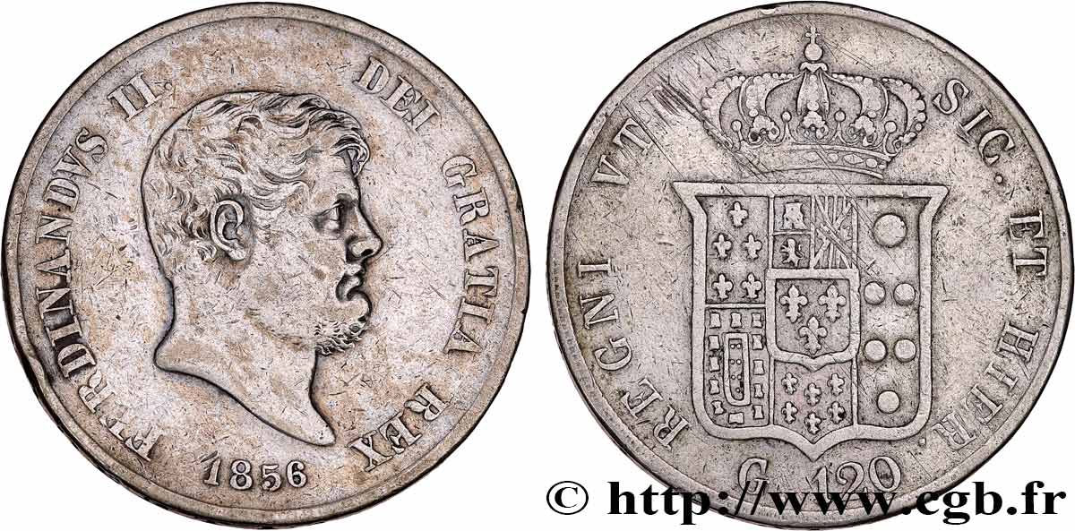 ITALIE - ROYAUME DES DEUX-SICILES 120 Grana Ferdinand II 1856 Naples TB+/TTB 