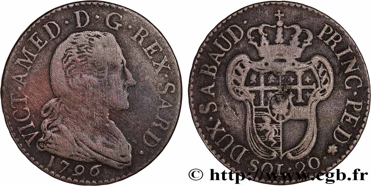 ITALY - KINGDOM OF SARDINIA 20 Soldi Victor-Amédée III 1796 Turin VF 