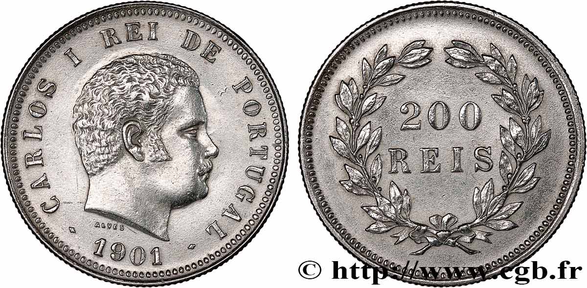 PORTUGAL - ROYAUME DU PORTUGAL - CHARLES Ier 200 Réis  1901  SUP 