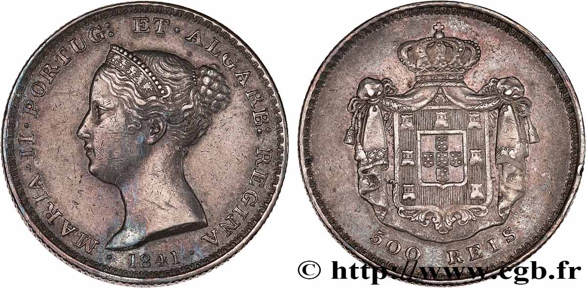 PORTUGAL - ROYAUME DE PORTUGAL - MARIE II  500 Réis  1841  TTB 