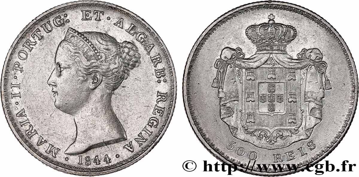 PORTUGAL 500 Réis Marie II 1844  TTB+ 