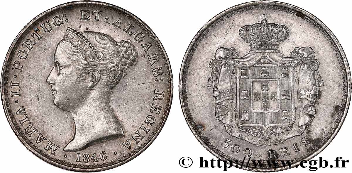 PORTUGAL -MARIE II  500 Réis 1846  BB 